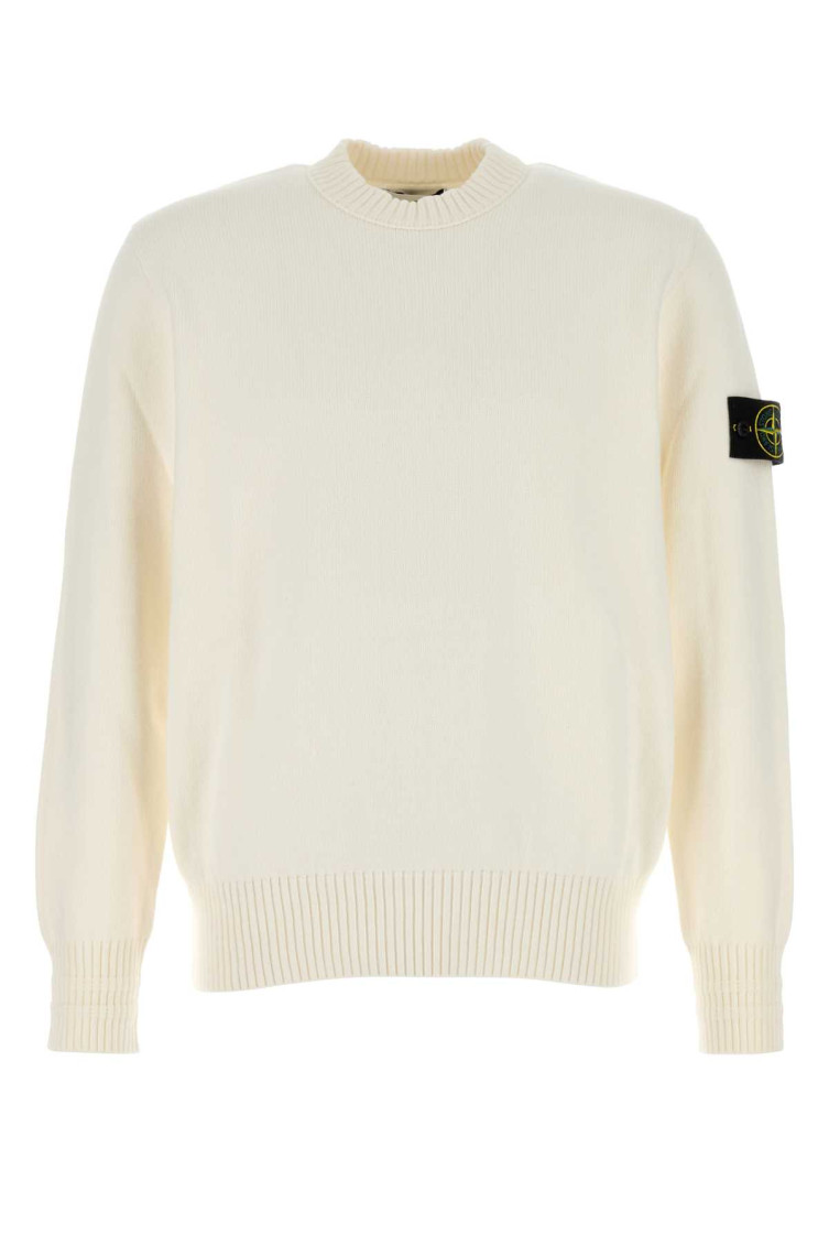 Stone Island Cotton Blend Sweater In Off White