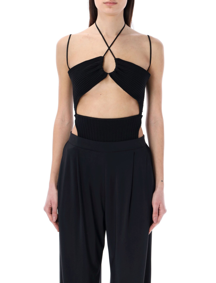 Andrea D'amico Black Ribbed Body-suit In Black