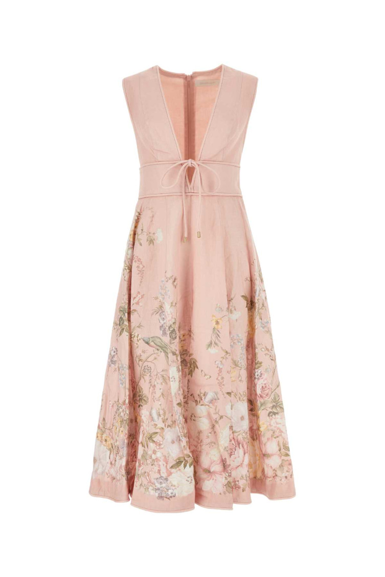 Shop Zimmermann Pink Waverly Plunge Linen Midi Dress