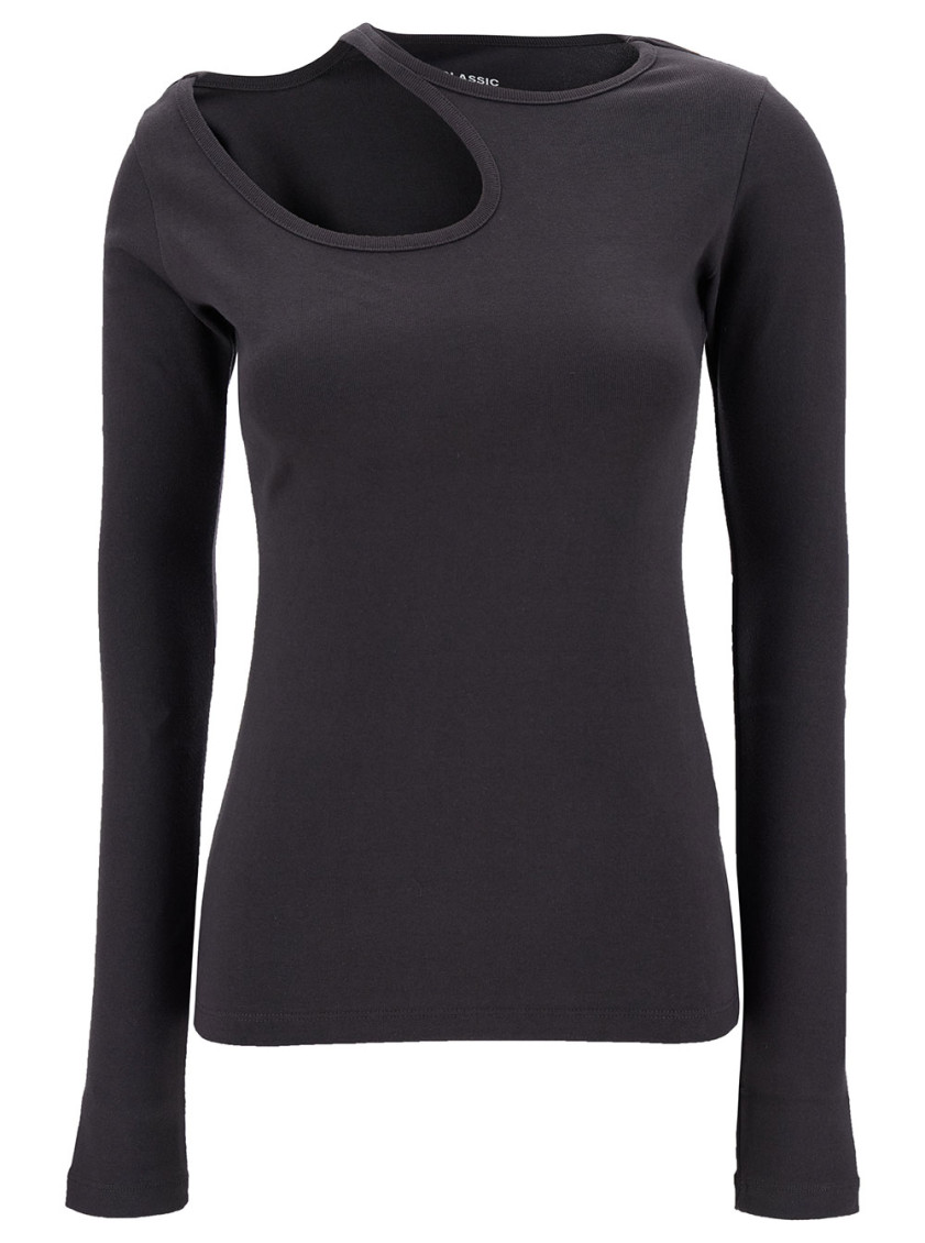 Low Classic Grey Long Sleeve T-shirt With Cut-out In Cotton Blend Woman In Grey