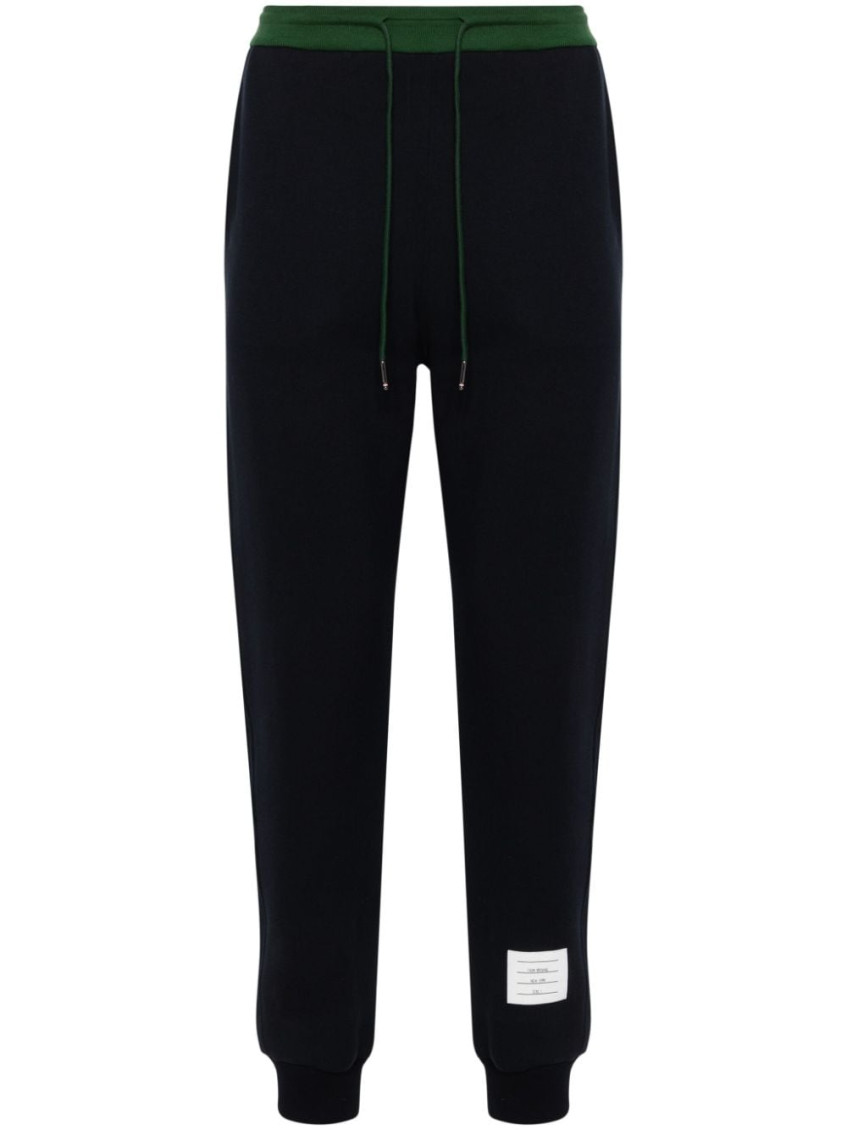 Thom Browne Color Block Fleece Joggers For Men In Navy Blue