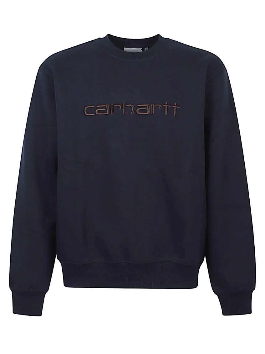 Carhartt Ribbed Crewneck Sweatshirt Featuring Lotus Embroidery In Blue