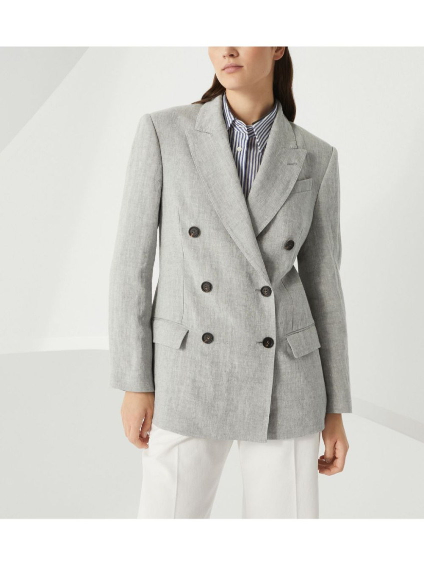 Brunello Cucinelli Light Grey Linen double-breasted jacket