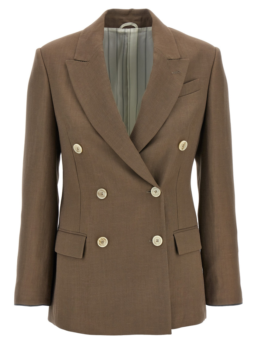 Shop Brunello Cucinelli Brown Monili-detail Twill Blazer