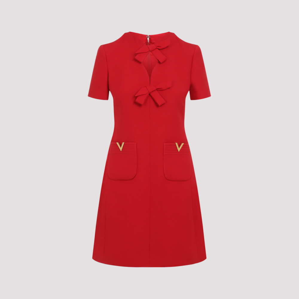 Valentino Fitted Red Dress With Decorative Bows In Red