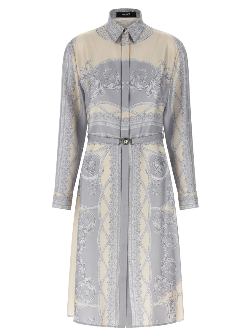 Versace Foulard Print Silk Twill Mini Dress In Light Blue