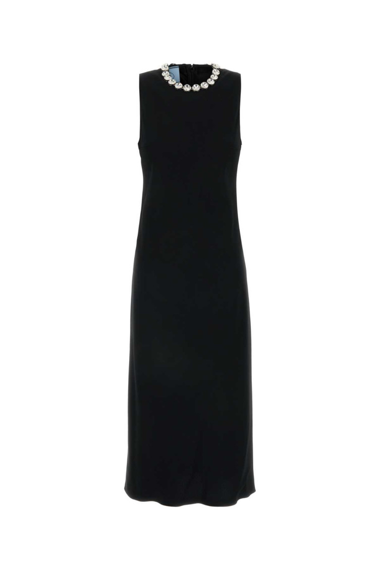 PRADA BLACK EMBROIDERED SABLE DRESS