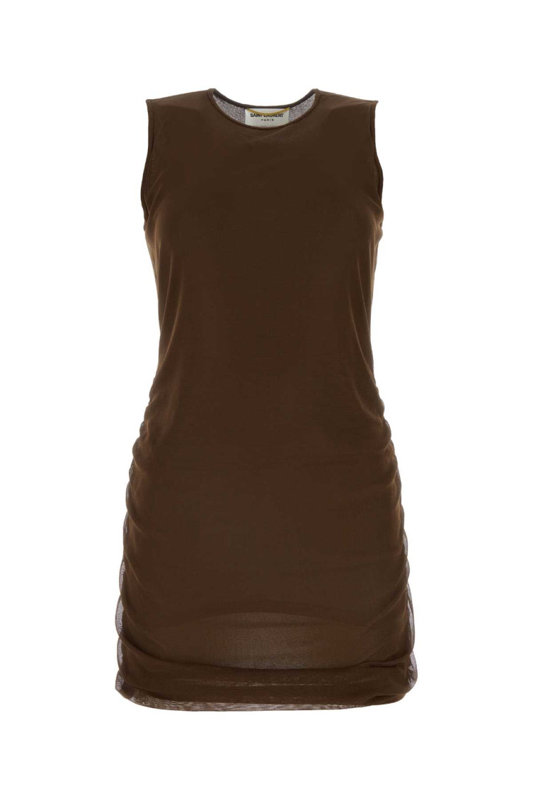 【関税&送料込】Saint Laurent Chocolate Tulle Mini Dress Saint Laurent Chocolate Tulle Mini Dress In Brown | ModeSens