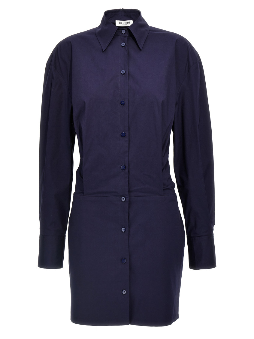 Attico Tailored Mini Chemisier Dress With Button Closure In Blue