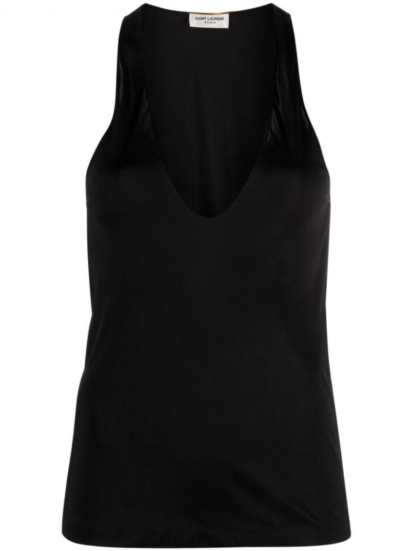 Saint Laurent Black Deep Neckline Jersey Top In Black