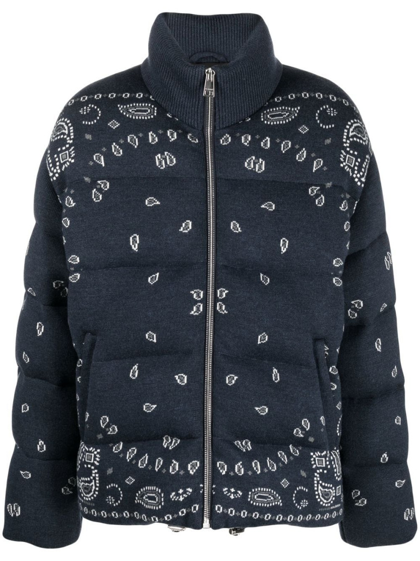 Shop Alanui Blue Bandana Jacquard Puffer Jacket