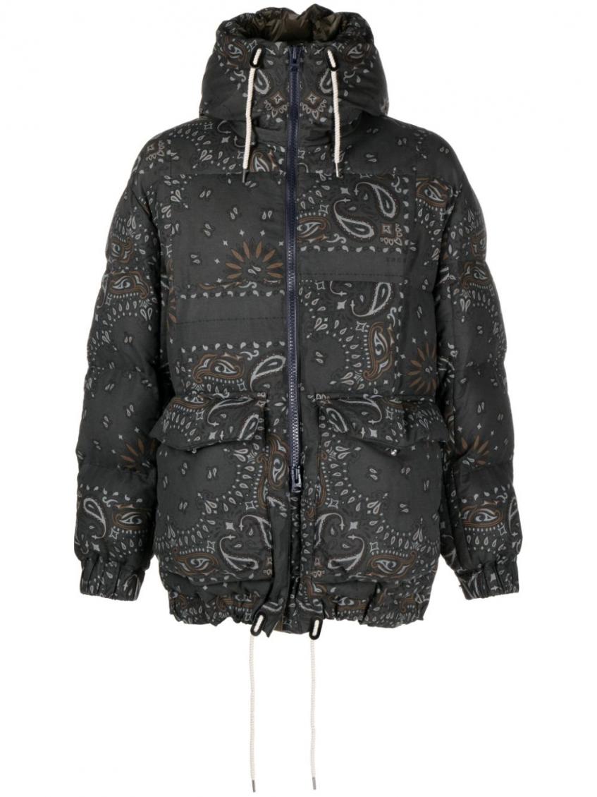 Sacai Grey Bandana Print Down Jacket for Men Online India at