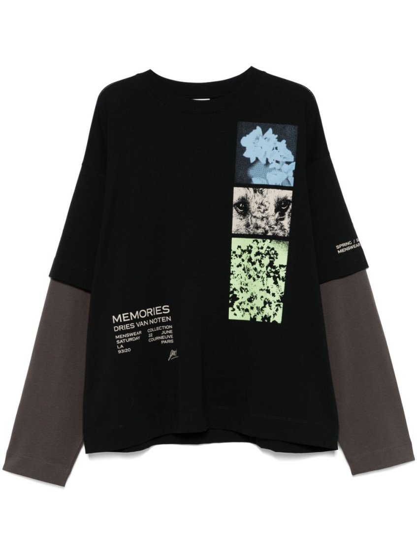 Dries Van Noten Mens Black Hemmings Crewneck Cotton-jersey T-shirt In Black