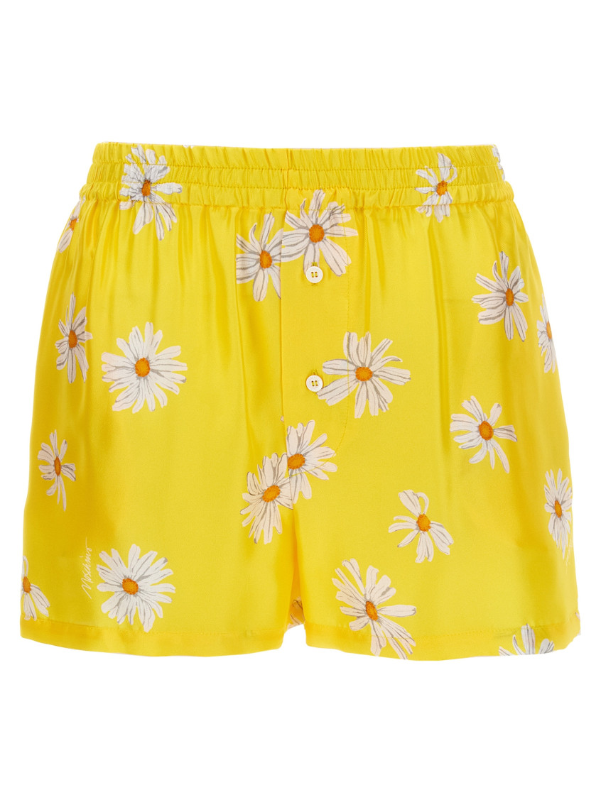 Moschino All-over Daisy Print Silk Twill Shorts In Yellow