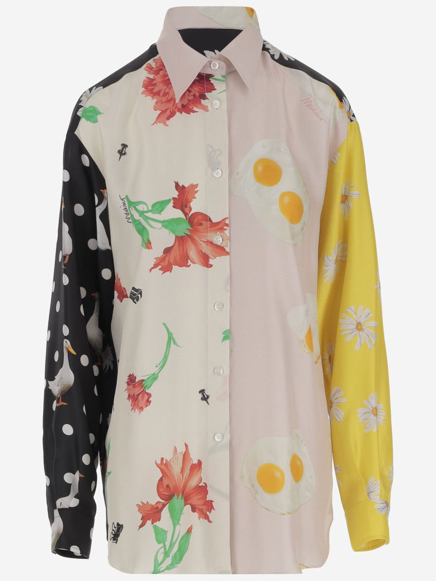 Moschino Oversized Mixed Print French Collar Long Sleeves In Multicolor