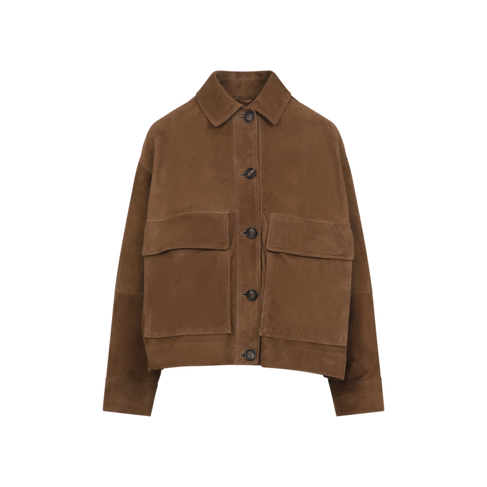 Brunello Cucinelli Brown Jacket With Classic Collar In Suede Woman In Brown
