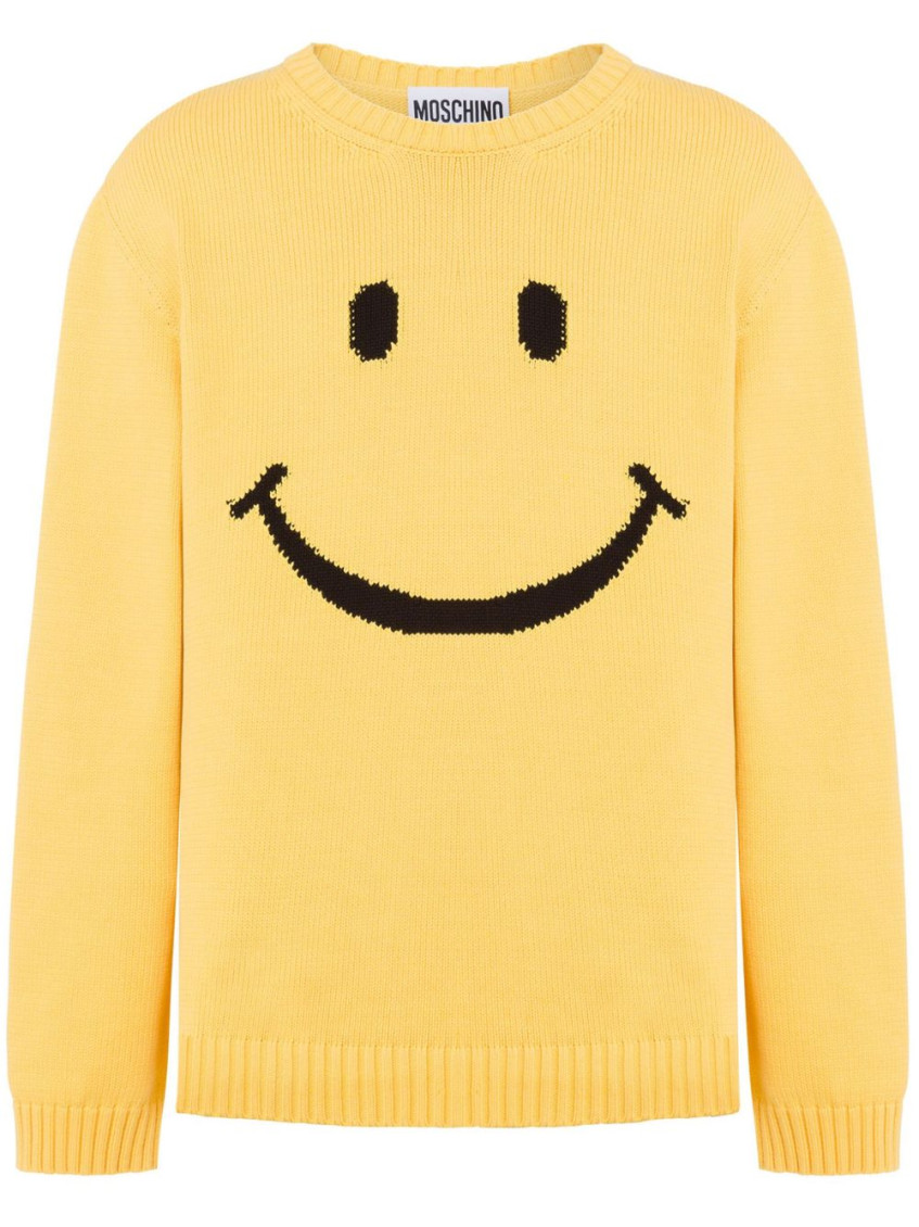 Moschino Men Sweater With Embroidery In Yellow