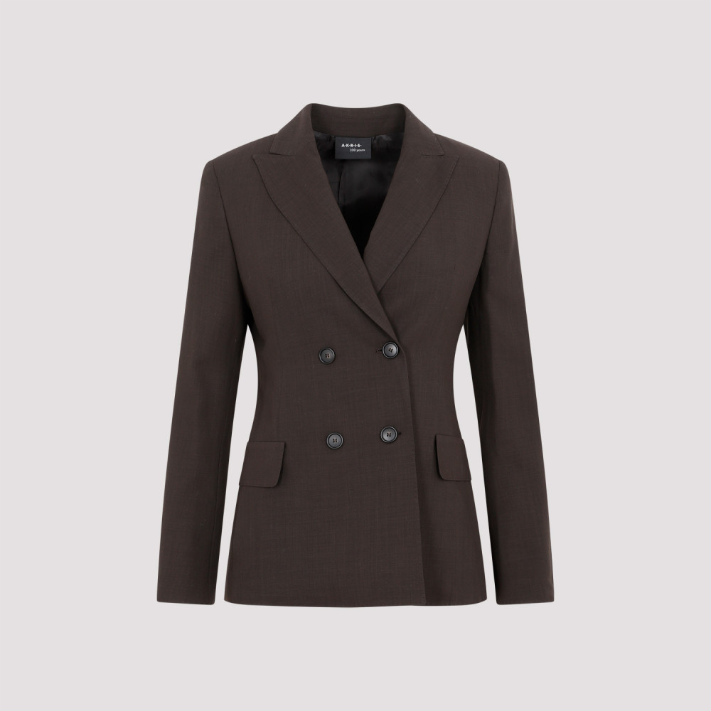 Shop Akris Dark Brown Double Breasted Blazer