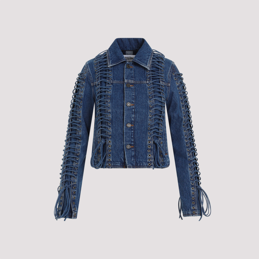 Shop Jean Paul Gaultier Blue Cotton Corset Denim Jacket