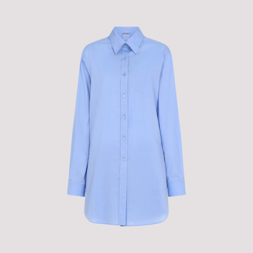 Moschino Cotton Shirt With Chest Pocket And Elastic Waistband In Light Blue