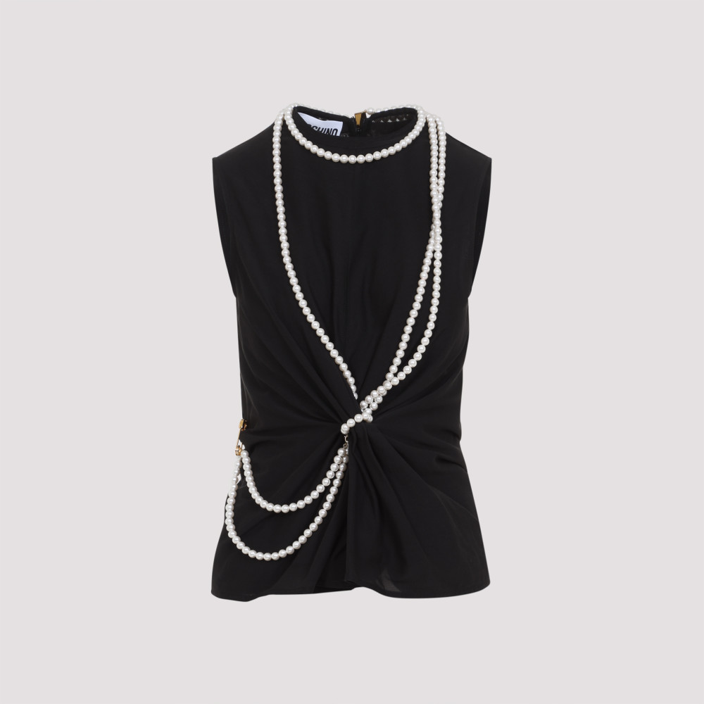 Moschino Flared Hem Knot Detailing Pearl Embellishments In Black