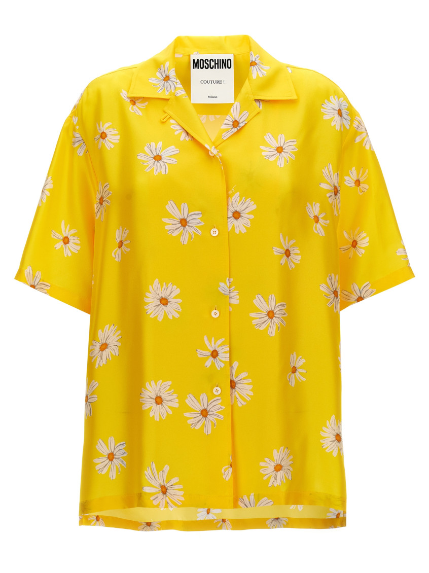 Moschino Floral Pattern Collared Neck Short Sleeves Shirt In Yellow