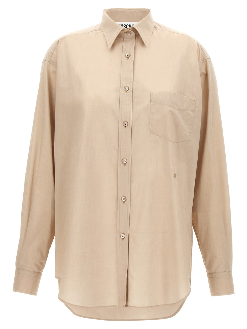 Moschino Slightly Loose-fitting Cotton Shirt With Patch Pocket In Beige