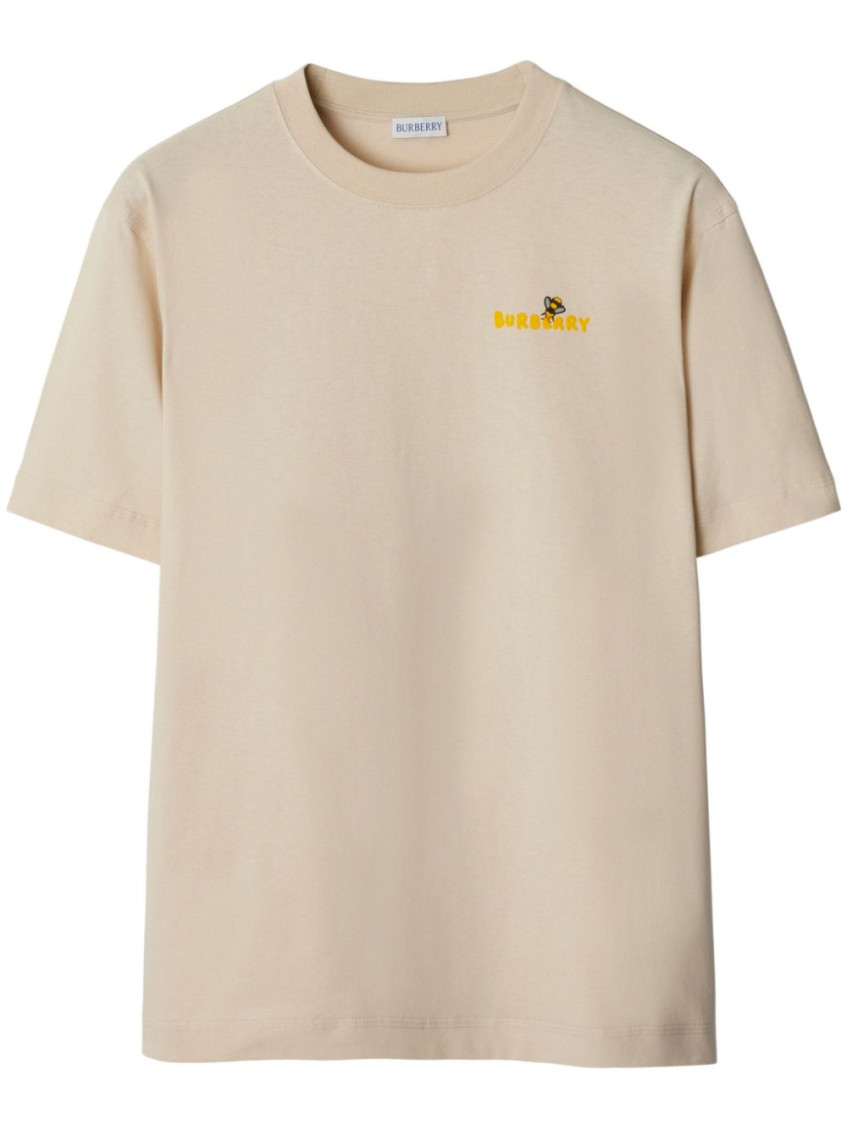 Burberry Beige T-shirt With Maxi Bee Print On The Back In Cotton Man In Beige
