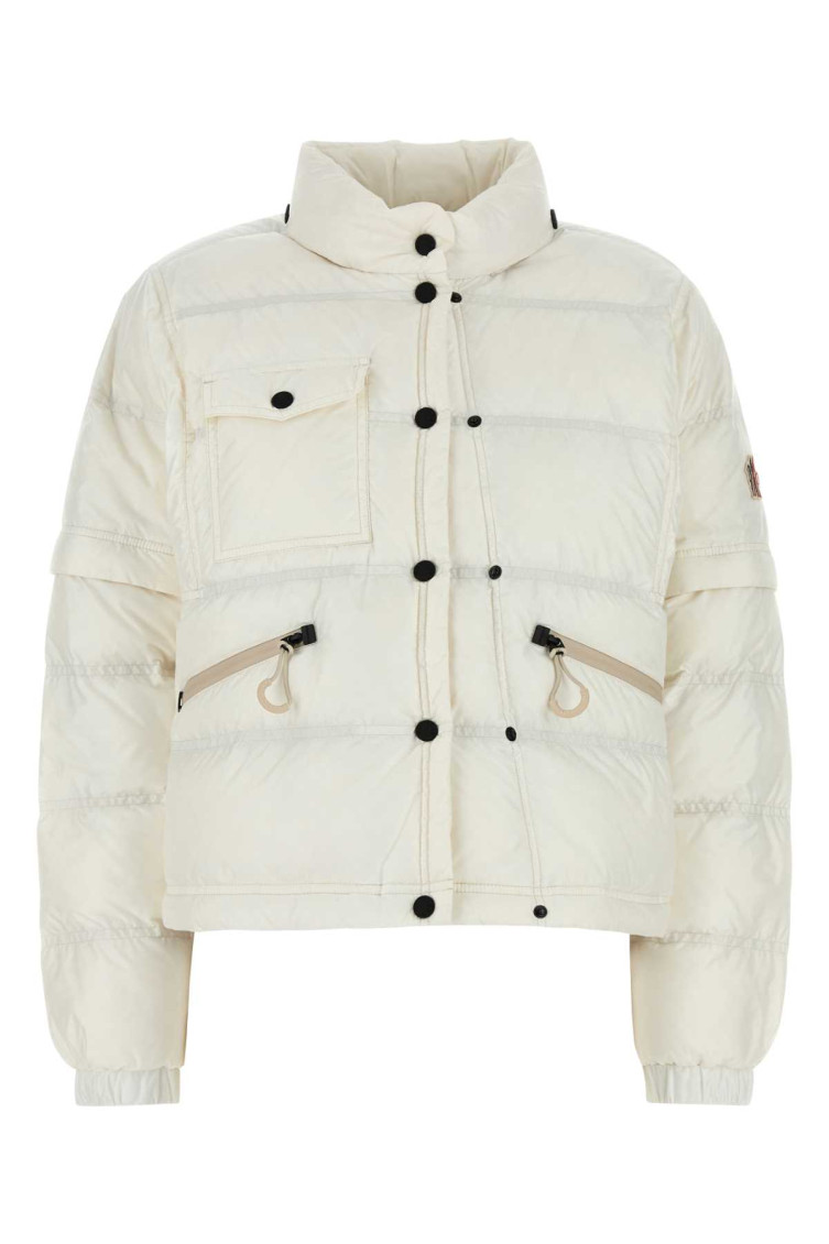 Moncler Grenoble 'mauduit' White Down Jacket With Logo Patch On The Sleeve In Tech Fabric Woman In White