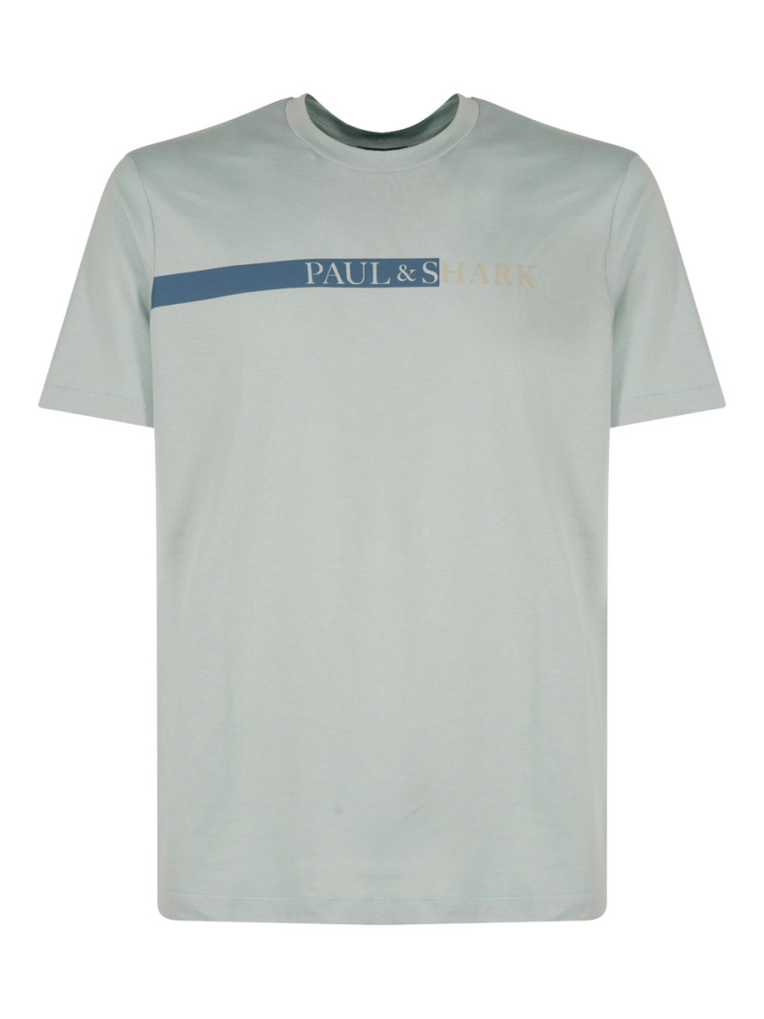 Shop Paul & Shark Light Blue Logo-print Cotton T-shirt