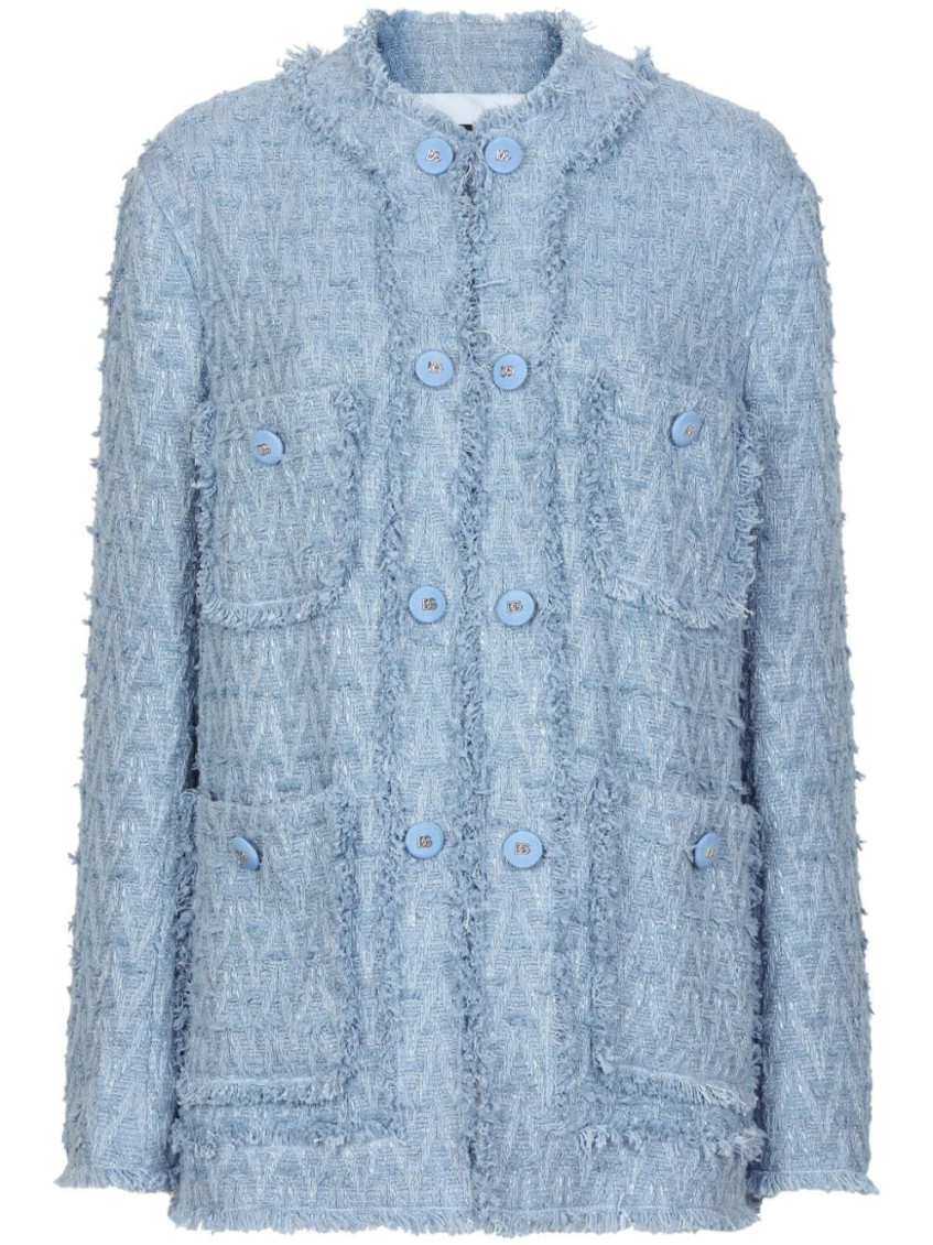 Dolce & Gabbana Light Blue Single-breasted Jacket With Logo Detail On Buttons In Cotton Blend Woman In Light Blue