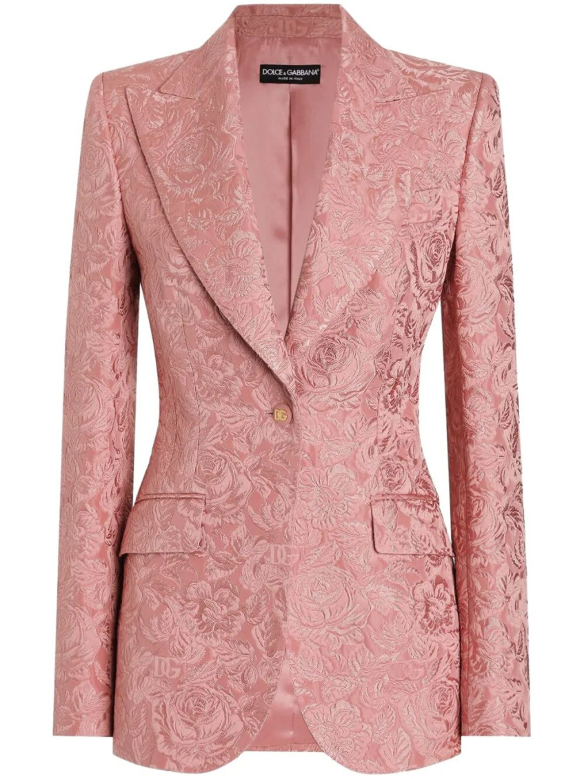 Dolce & Gabbana Quilted Jacquard Turlington Jacket With Floral Pattern In Light Pink