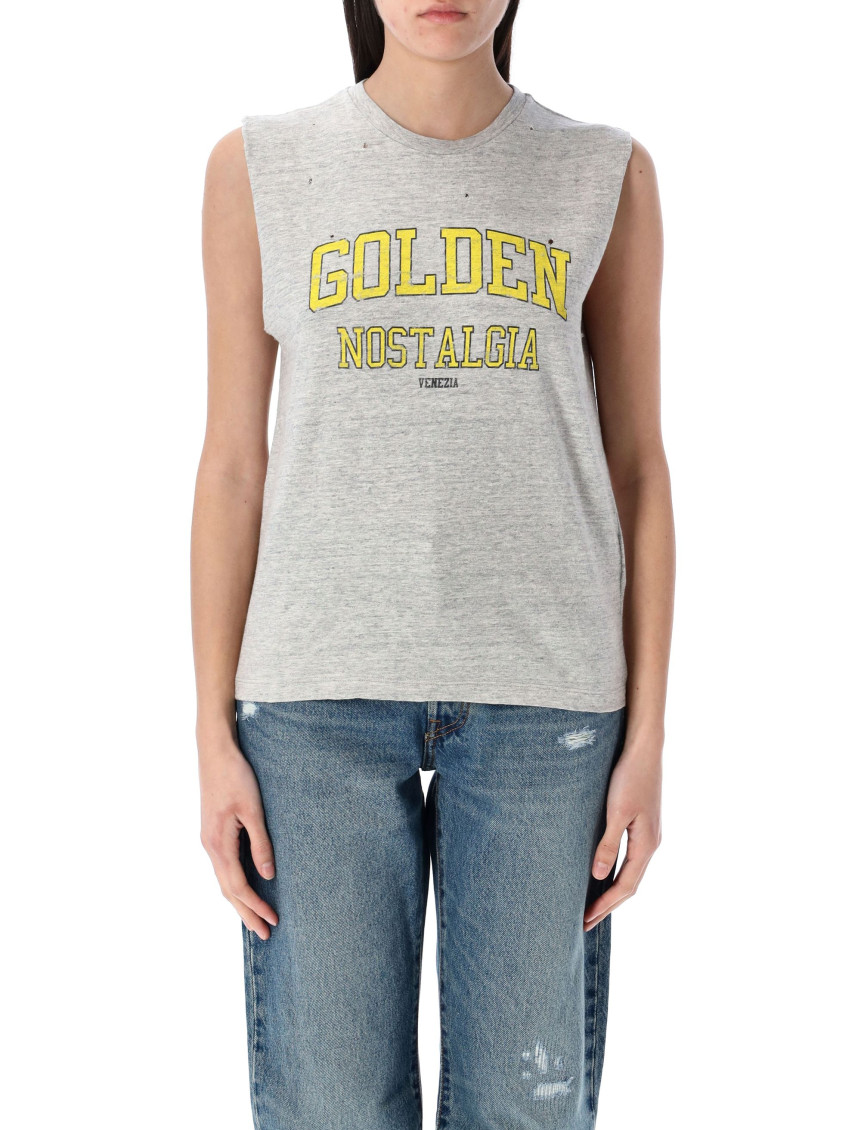 Golden Goose Grey Crewneck Top With Logo Lettering Print On The Front In Black