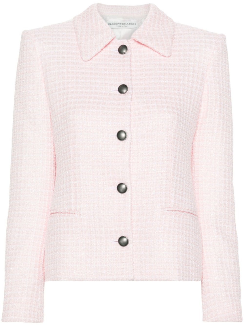 Alessandra Rich Women's Sequin Checked Tweed Jacket In Peach