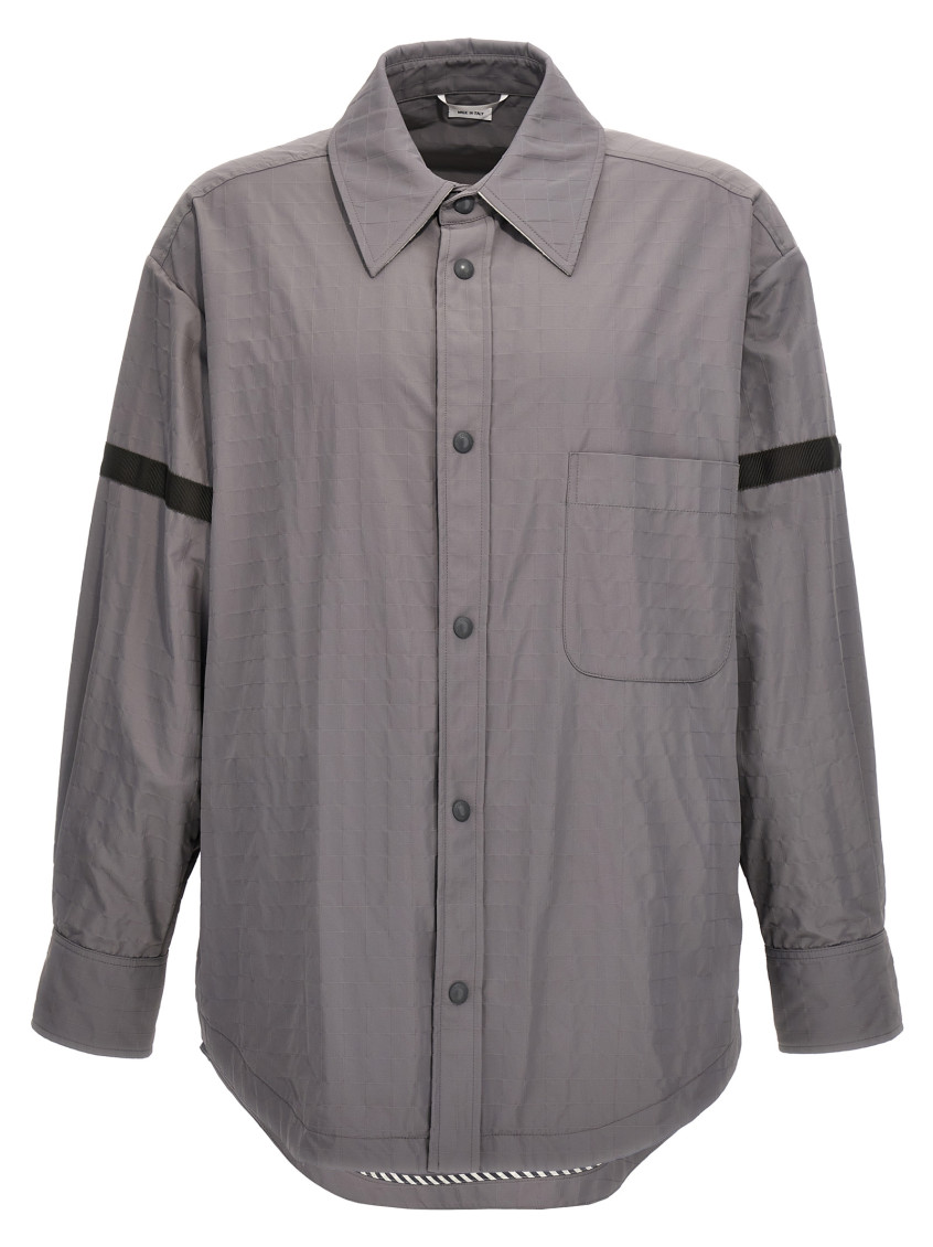 Thom Browne 'contrast Stripe Detail Snap Front Overshirt' In Grey
