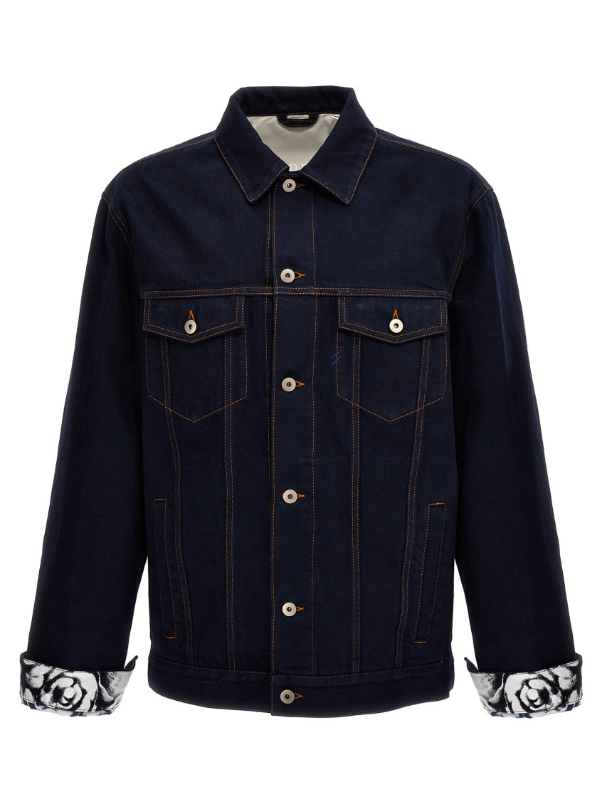 Burberry Denim Jacket With Chest Pockets And Contrast Stitching In Blue