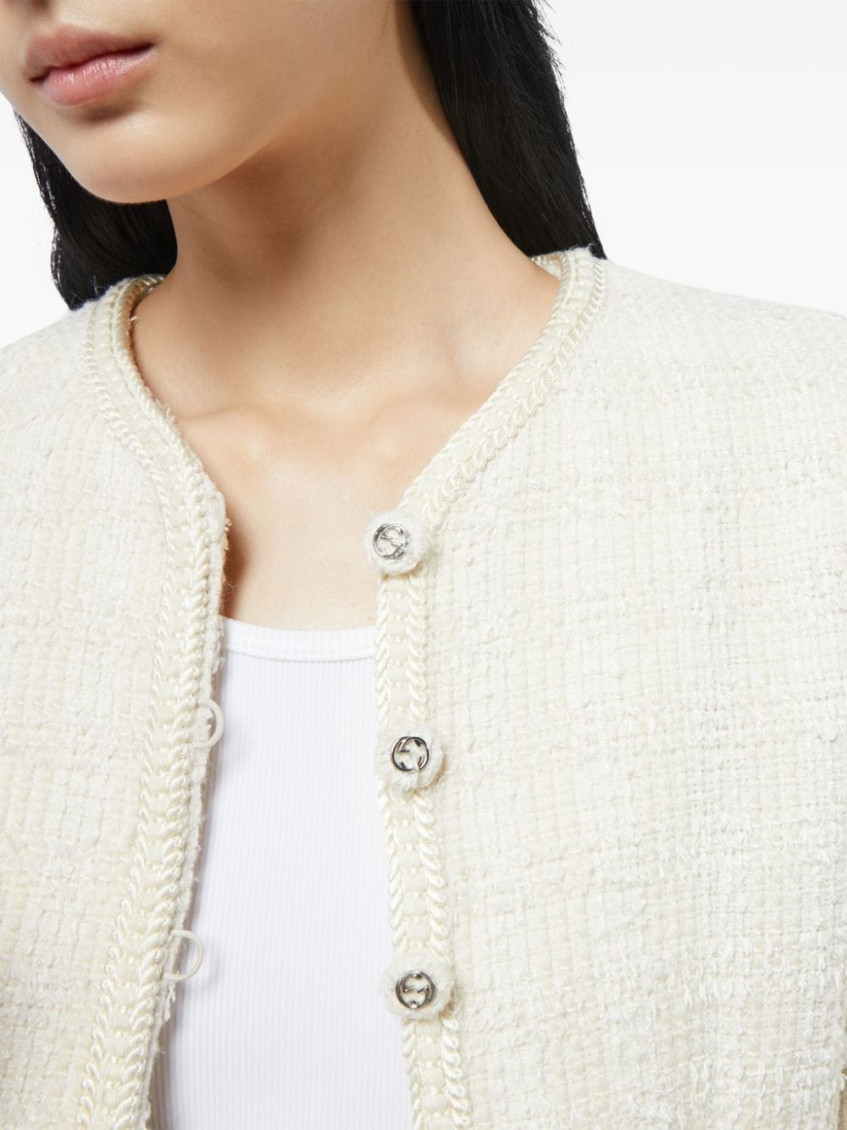 VIP【送料無料・関税込み】GUCCI WHITE BUTTON-UP TWEED JACKET 784829_ZAQSO_9799_005_100_0000
