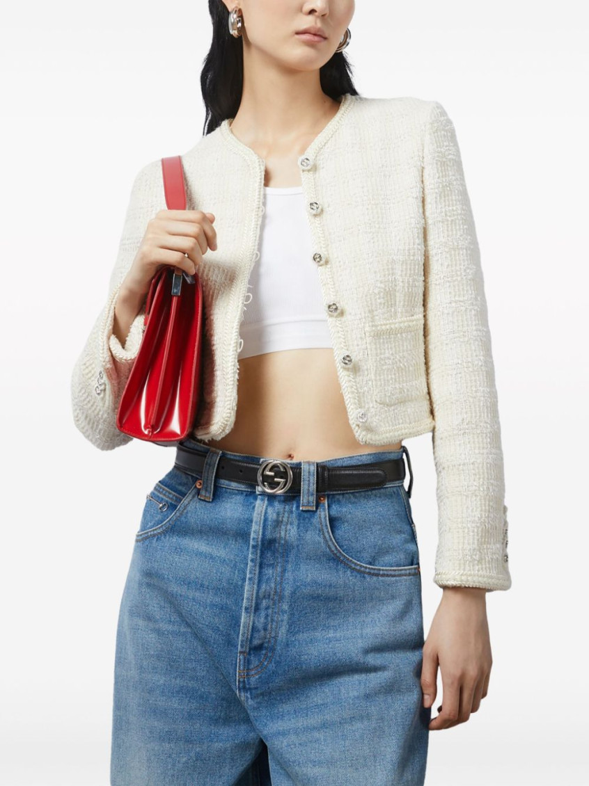 VIP【送料無料・関税込み】GUCCI WHITE BUTTON-UP TWEED JACKET 784829_ZAQSO_9799_005_100_0000