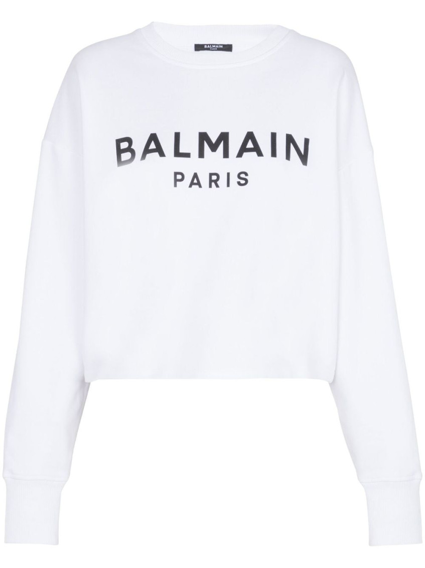 Balmain Women Logo Organic Cotton Cropped Sweatshirt In White