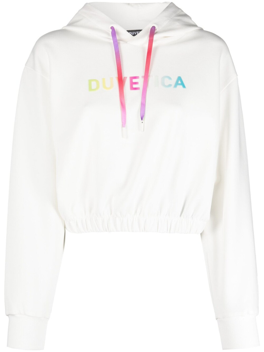Duvetica Cropped Logo Hoodie Drawstring In Grey