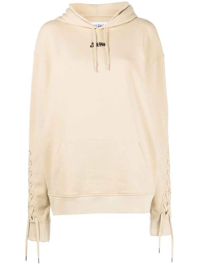 Jean Paul Gaultier Logo Cotton Hoodie In Beige