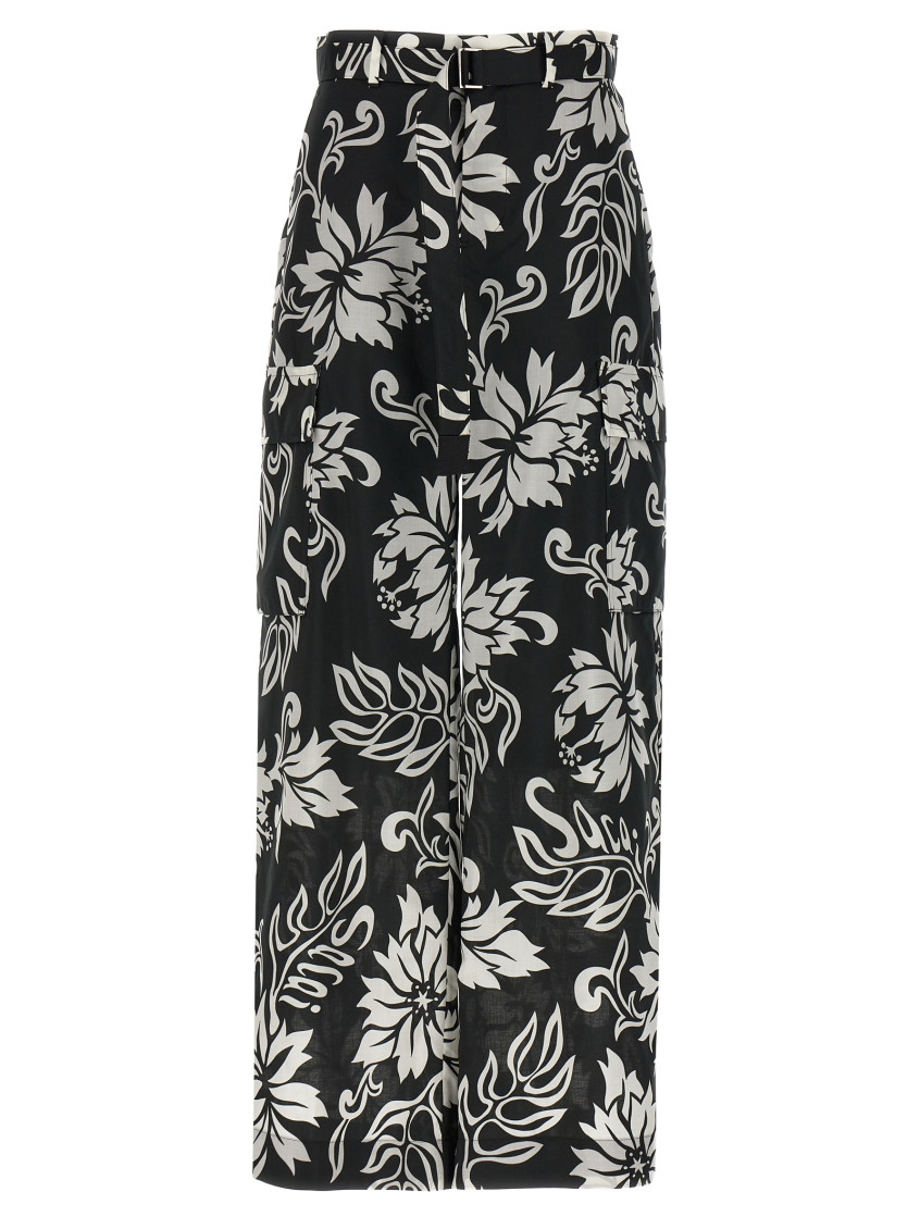 Shop Sacai Blackwhite Floral Print Trousers