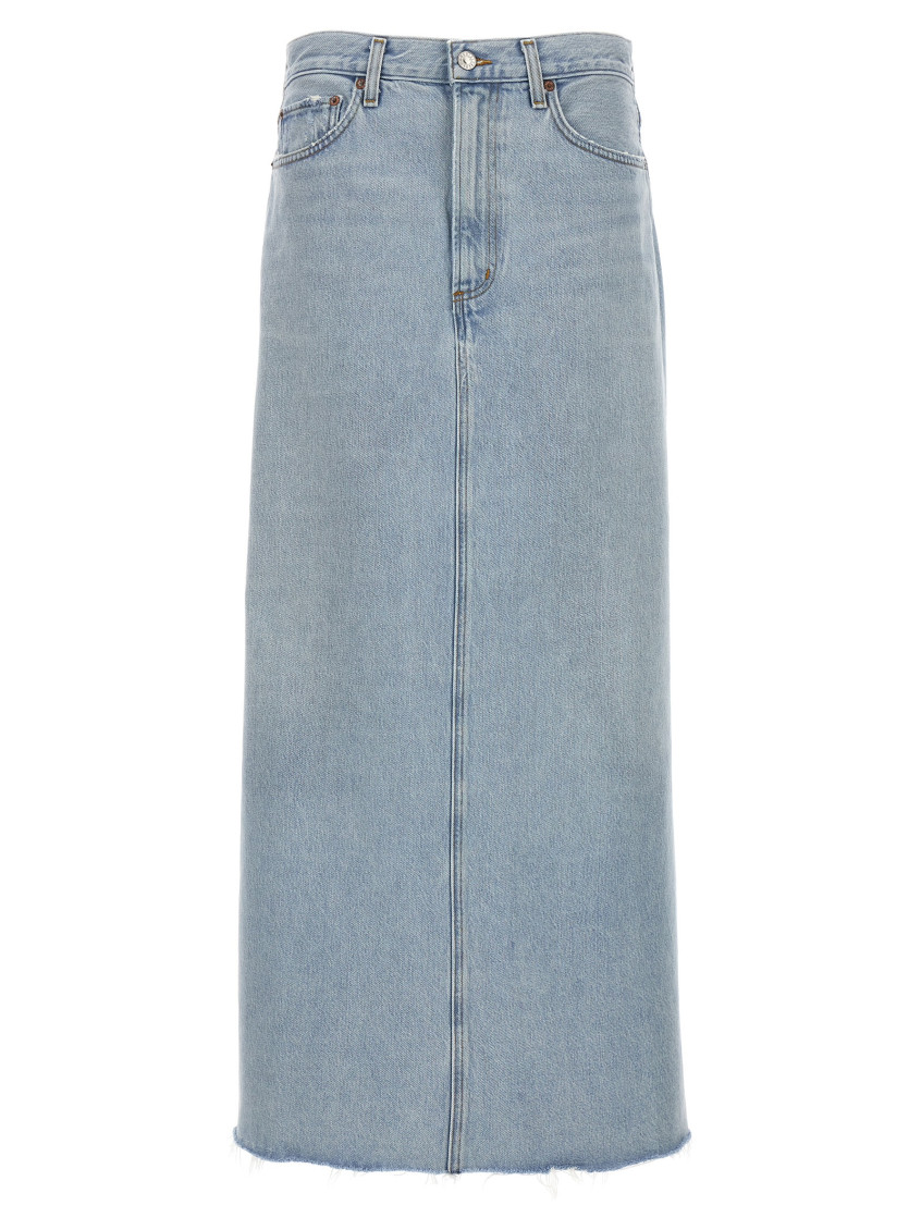 Shop Agolde Light Blue Frayed Hem Skirt