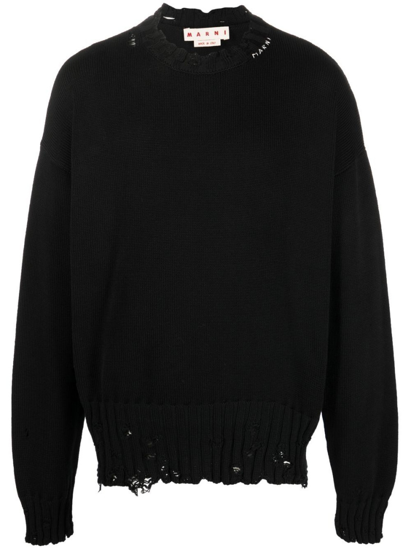 Shop Marni Black Distress-knit Sweater