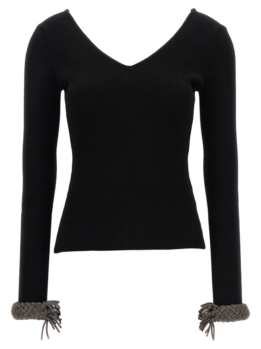 Giuseppe Di Morabito Braided-cuffs Ribbed-knit Top In Black