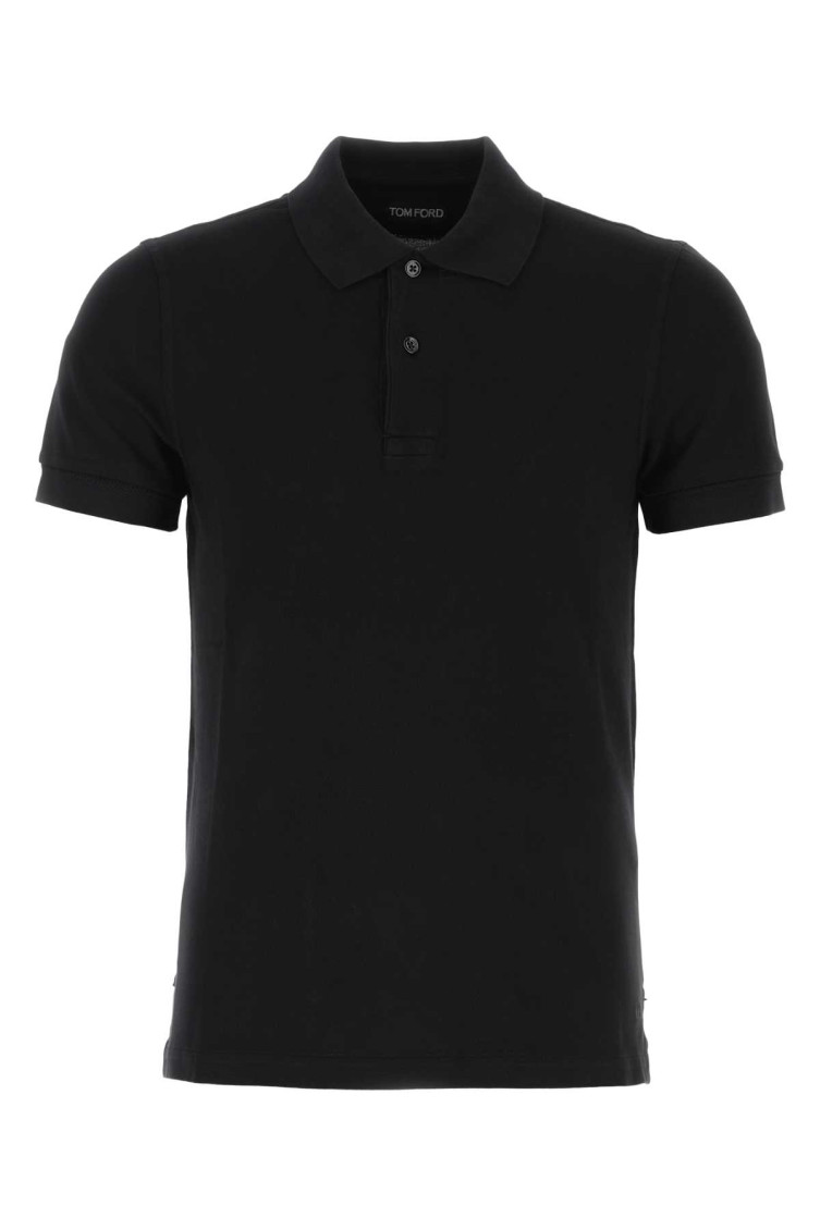 Tom Ford Black Short-sleeves Polo In Cotton Piquet Jersey Man In Black