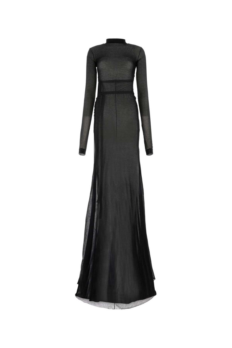 Ann Demeulemeester Long Sleeved Crewneck Maxi Dress In Black