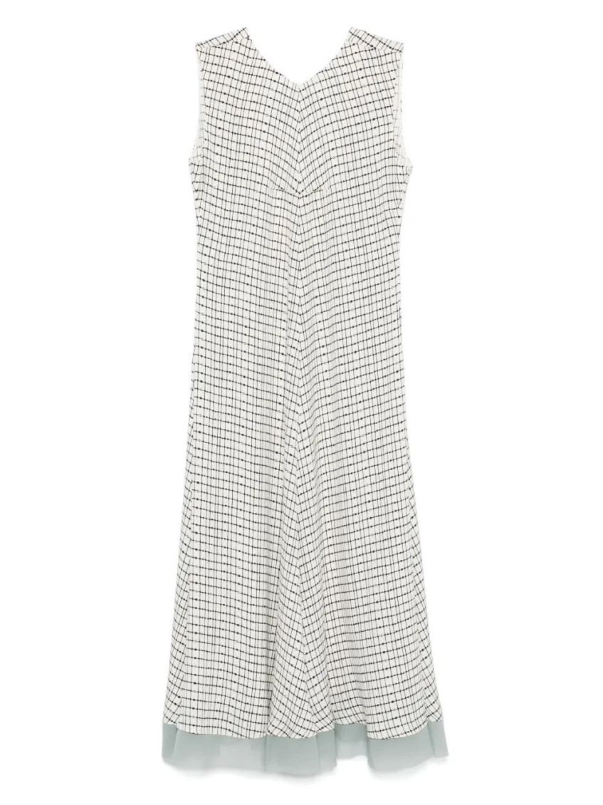 Fendi Grid Print Silk Sleeveless Mini Dress Clothing In White