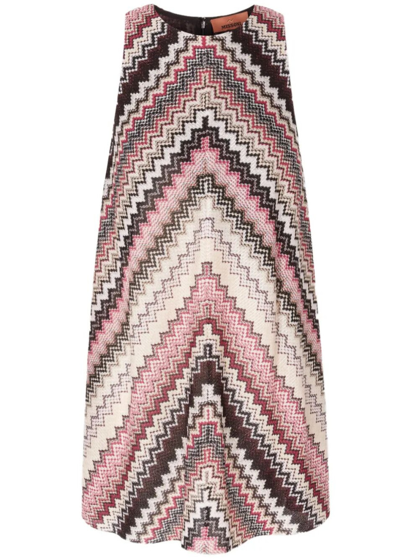 Missoni Mini A-line Dress With Serrated Zigzag Lamé Motif In Multicolor