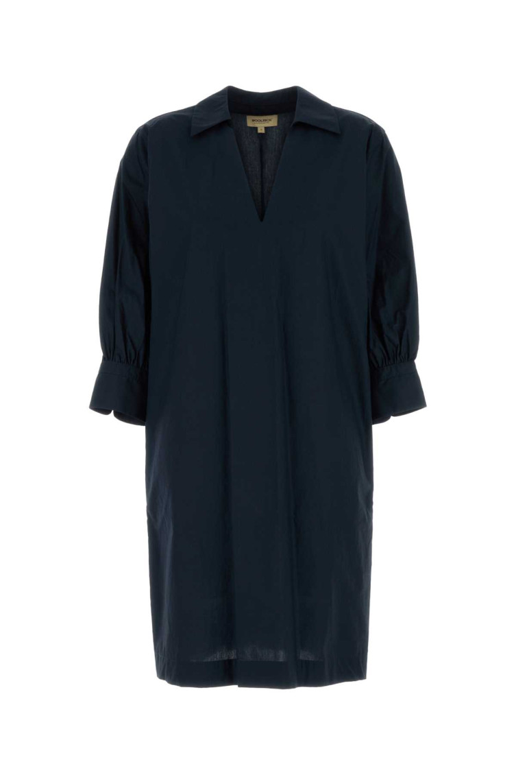Woolrich Poplin Dress With 3/4 Sleeves And Collar In Navy Blue